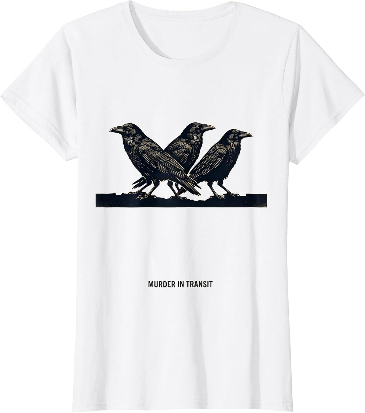 Murder In Transit Stencil Crow Dark Humor Gothic Bird Lover T-Shirt - White