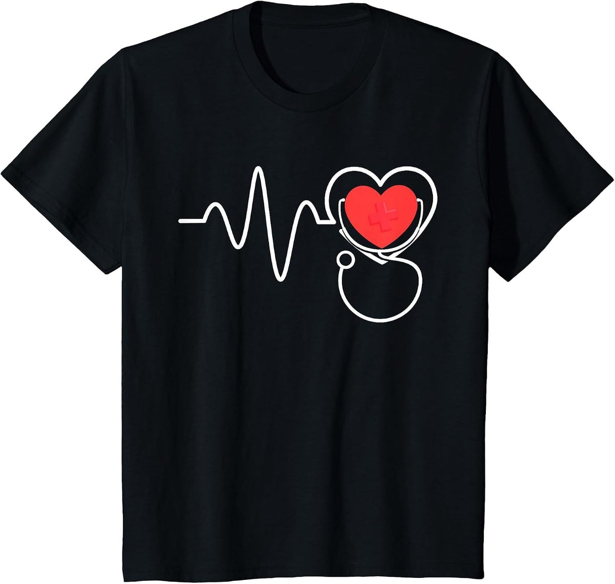 Nursing Stethoscope Heartbeat Nurse T-Shirt Tee for Nurses Men Women - Black