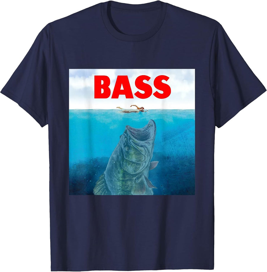 Bass Fishing Funny Big Fish Fisherman Lake Fishing Humor Fun T-Shirt - Navy Blue