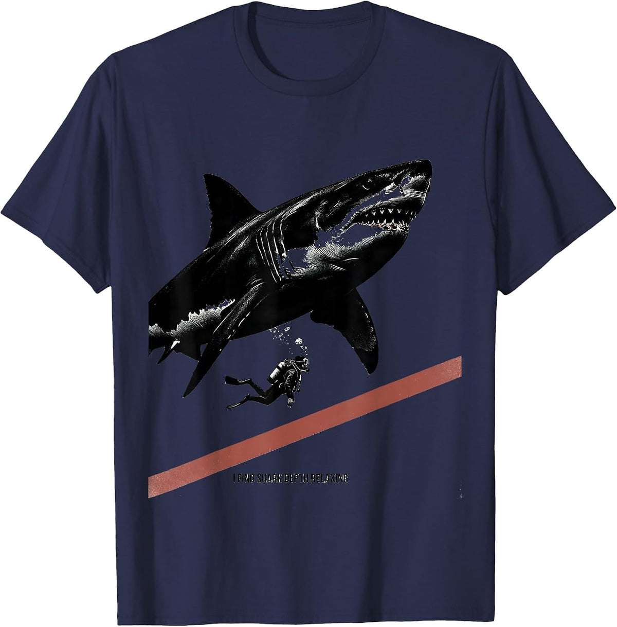 Men's I Find Shark Depth Relaxing Funny Scuba Diver Ocean Humor T-Shirt - Navy Blue