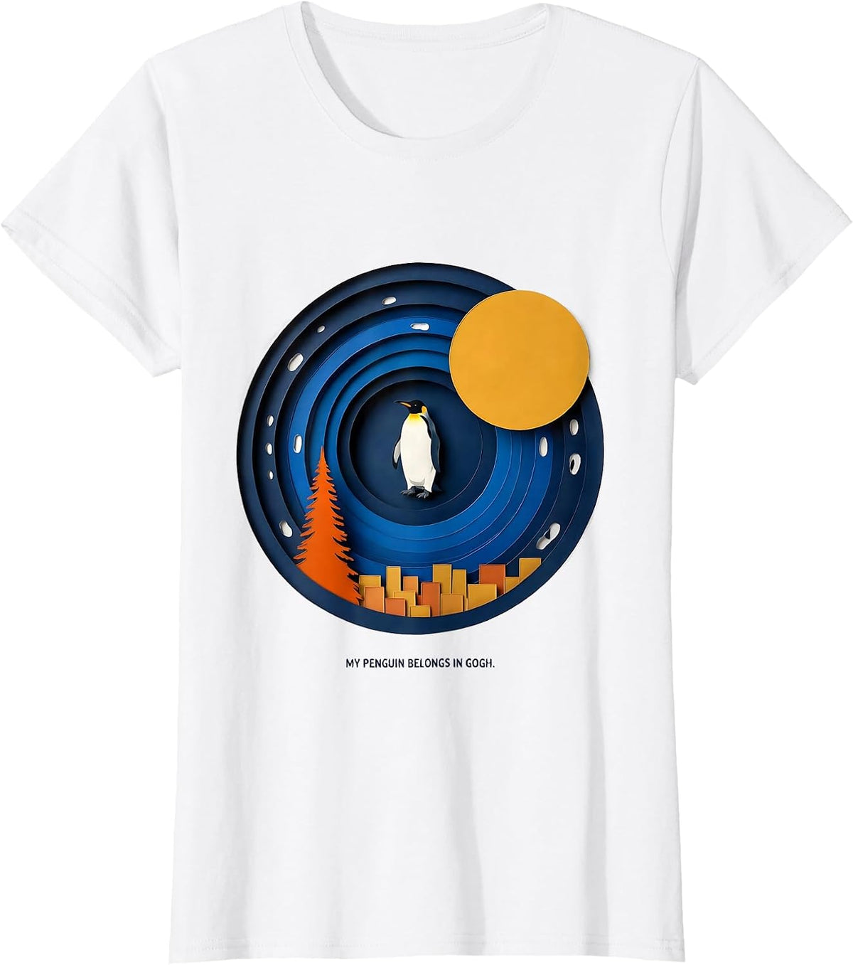 My Penguin Belongs In Gogh Funny Van Gogh Art Parody Animal T-Shirt - White