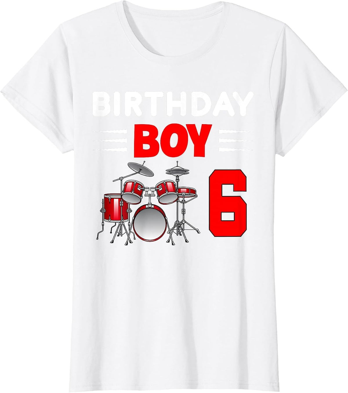 Cool Birthday Boy 6 Drums 6th Bday 6 Years Old T-Shirt - White