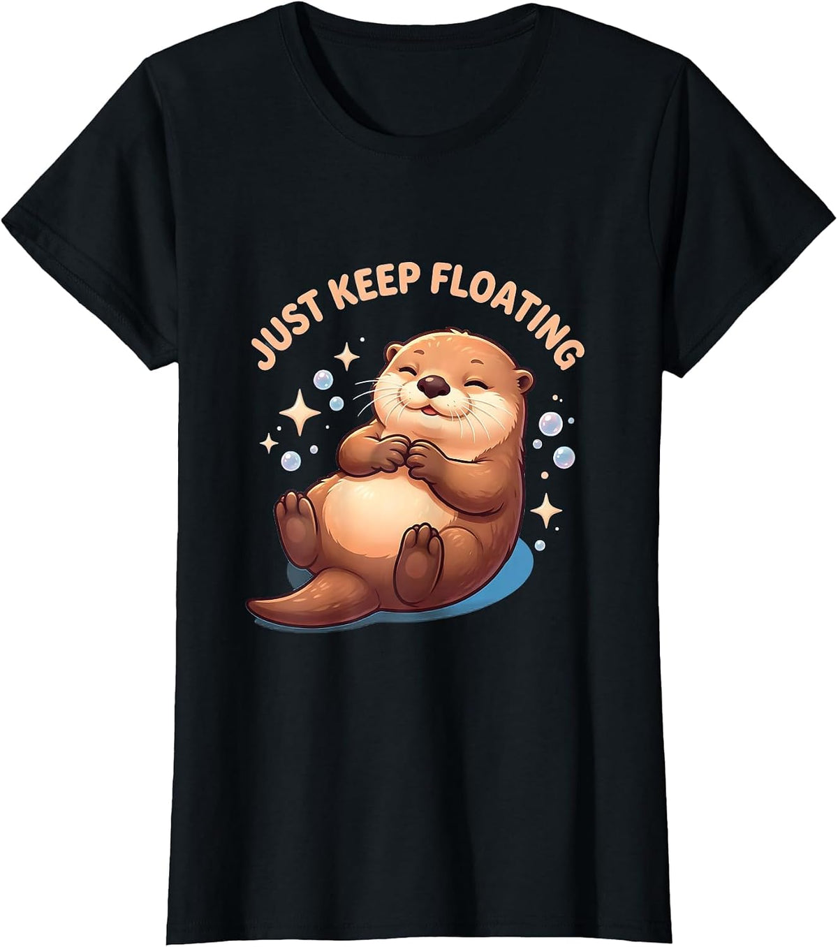 Women's Just Keep Floating Otter Graphic Design T-Shirt - Black