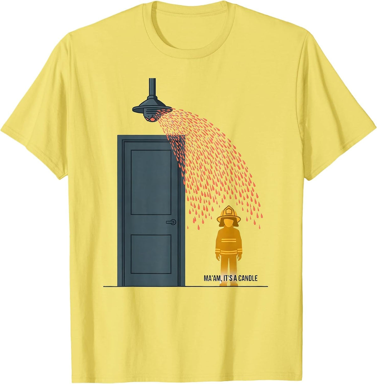 Men's Ma'am It's A Candle Funny Firefighter Humor Fireman Gift T-Shirt - Lemon Yellow