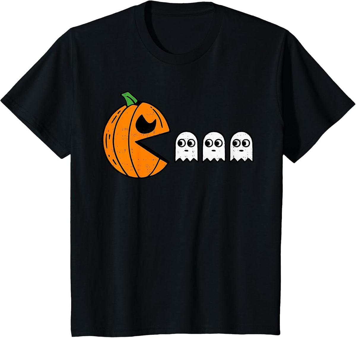 Pumpkin Eating Ghost Gamer Halloween Gaming Boys Teen Kids T-Shirt - Black