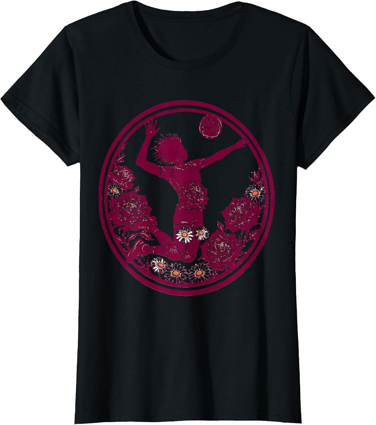 Floral Volleyball Bloom Graphic Tee for Teen Girls T-Shirt - Black