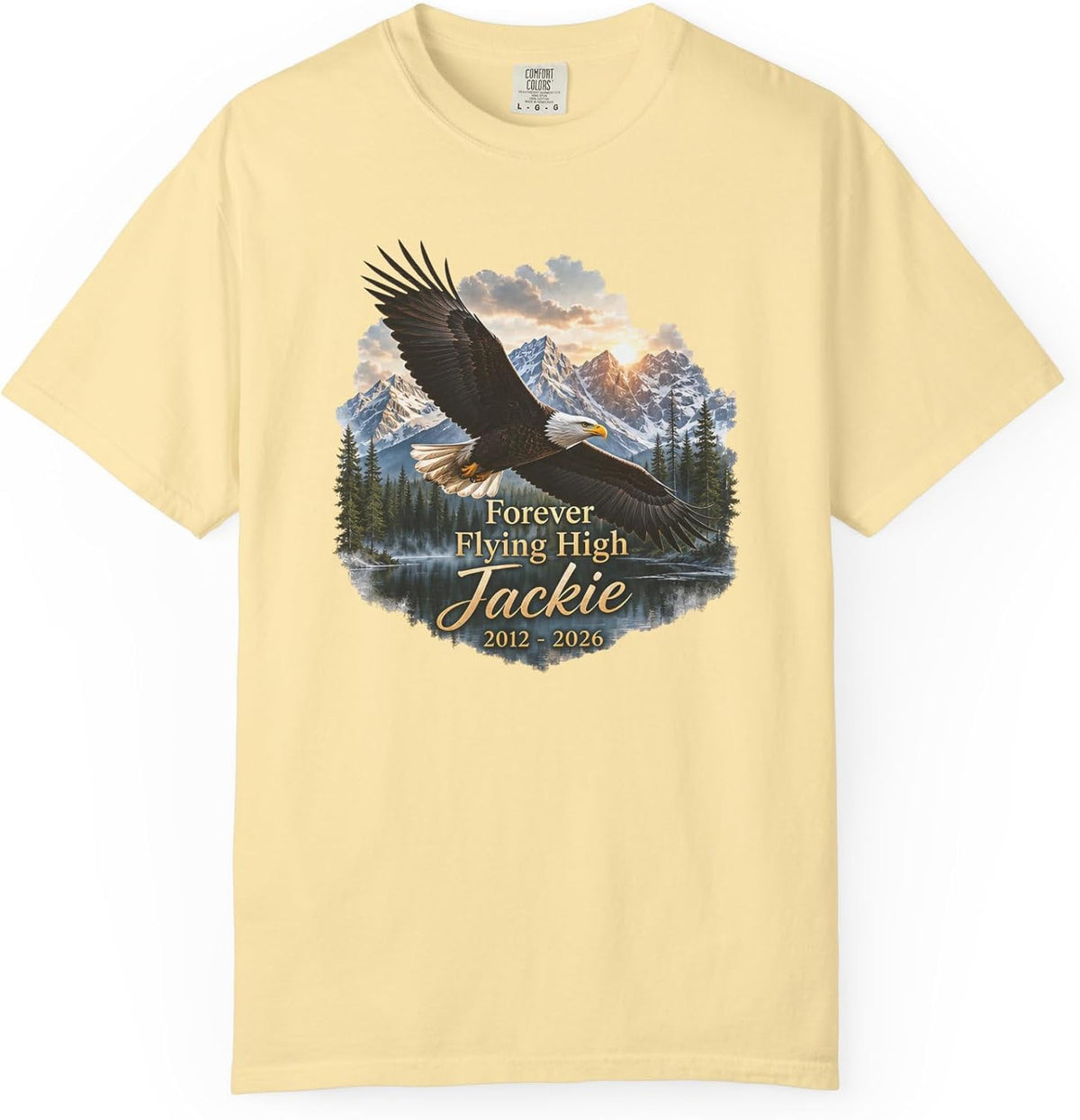 Jackie Bald Eagle Forever Flying High Wildlife Tribute Tee - Banana