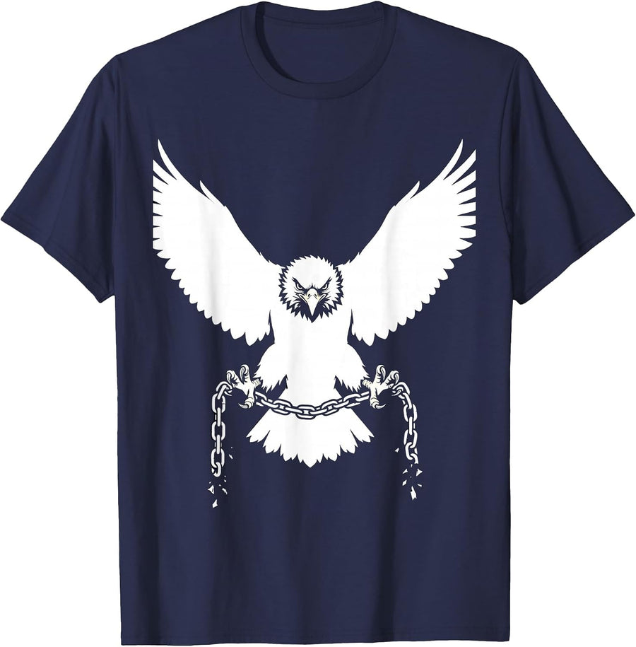 Bald Eagle Breaking Chains Freedom Graphic T-Shirt - Navy Blue