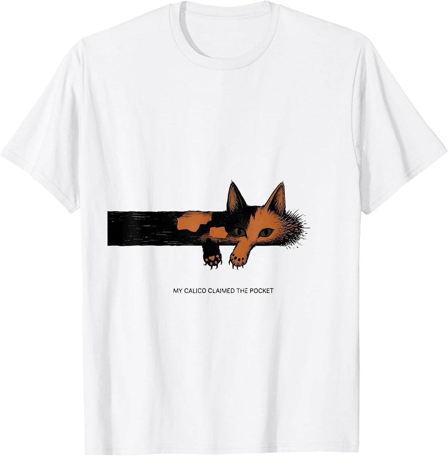 Men's My Calico Claimed The Pocket Cute Cat Lover Gift T-Shirt - White
