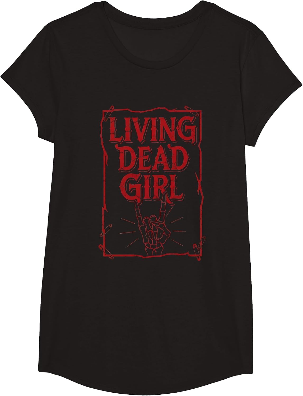 Living Dead Girl Vintage Retro Rock N Roll Zombie Design T-Shirt - Girls Black