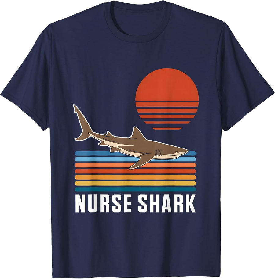 Nurse Shark Retro T-Shirt - Navy Blue