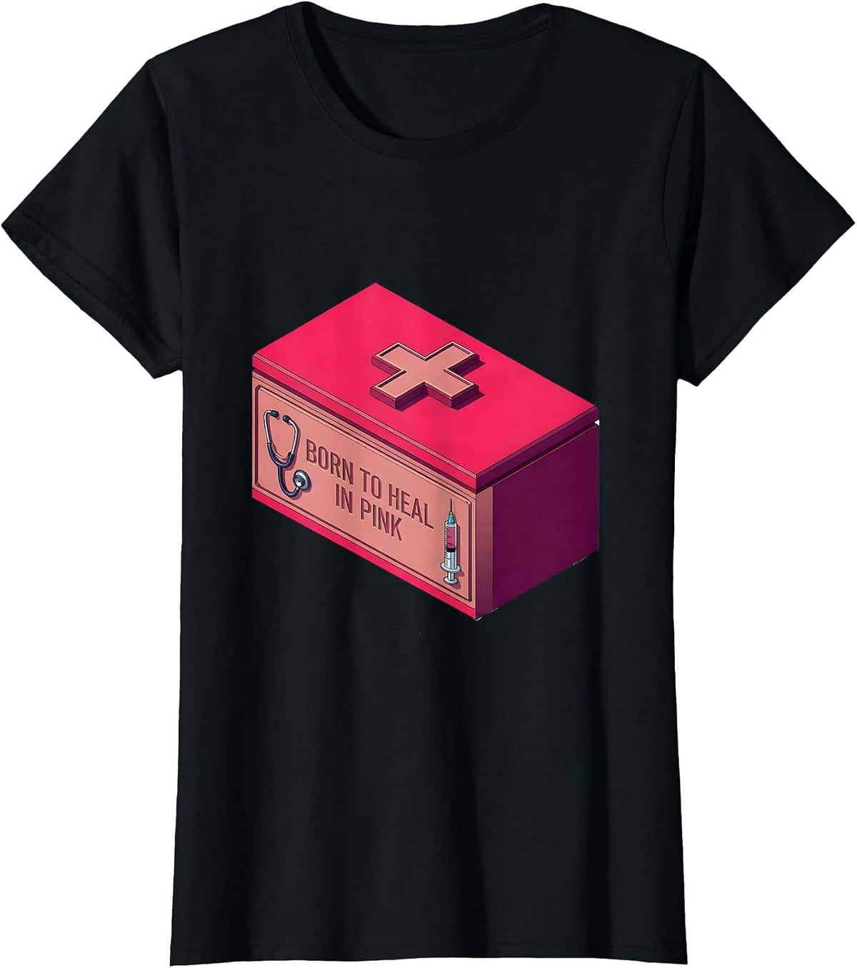 Born to Heal Pink Nurse Graphic Design T-Shirt - Black
