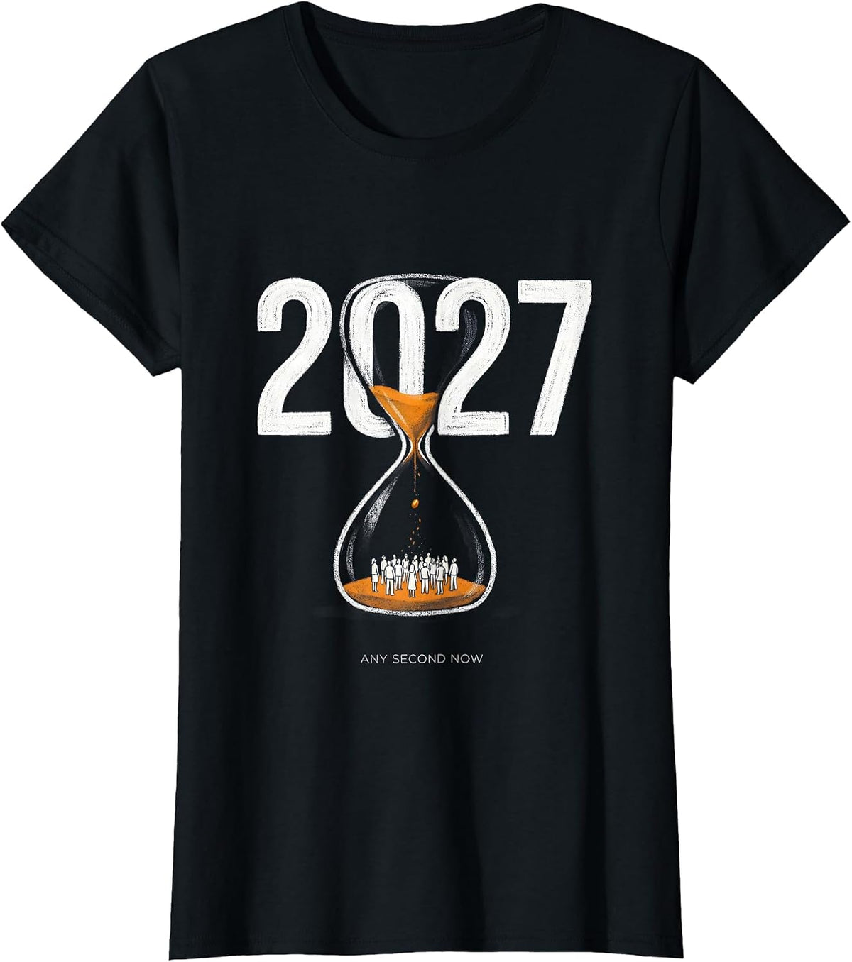 Women's 2027 Any Second Now Editorial Conceptual New Year Party T-Shirt - Black