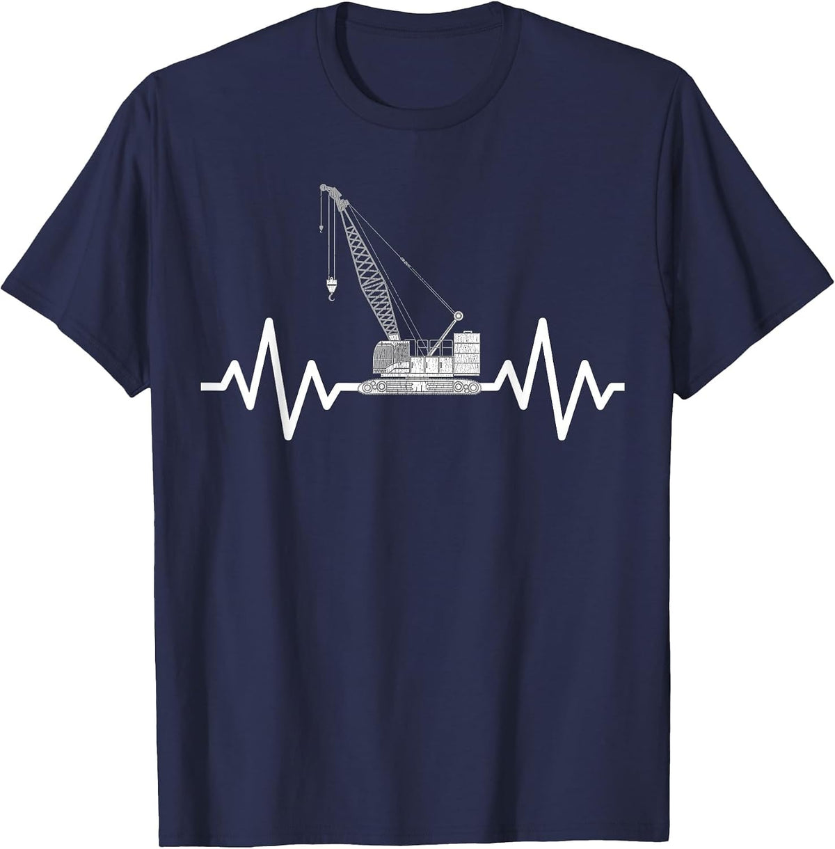 Crane Operator Heartbeat Construction Design T-Shirt - Navy Blue