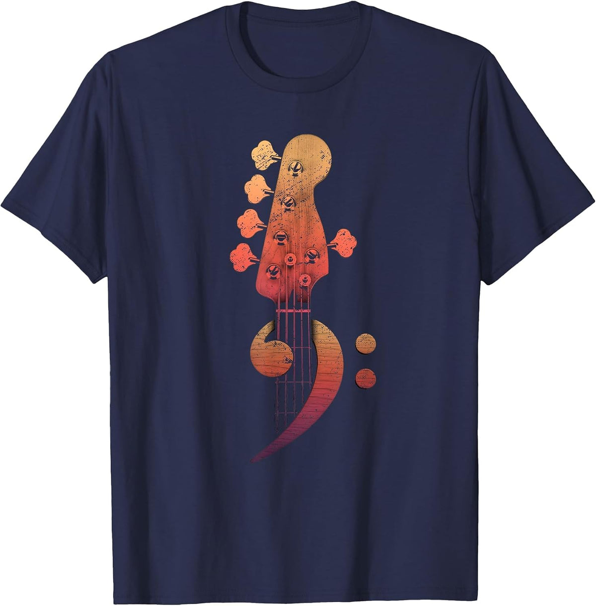 Five String Bass Guitar Bass Clef for Bassist T-Shirt - Navy Blue