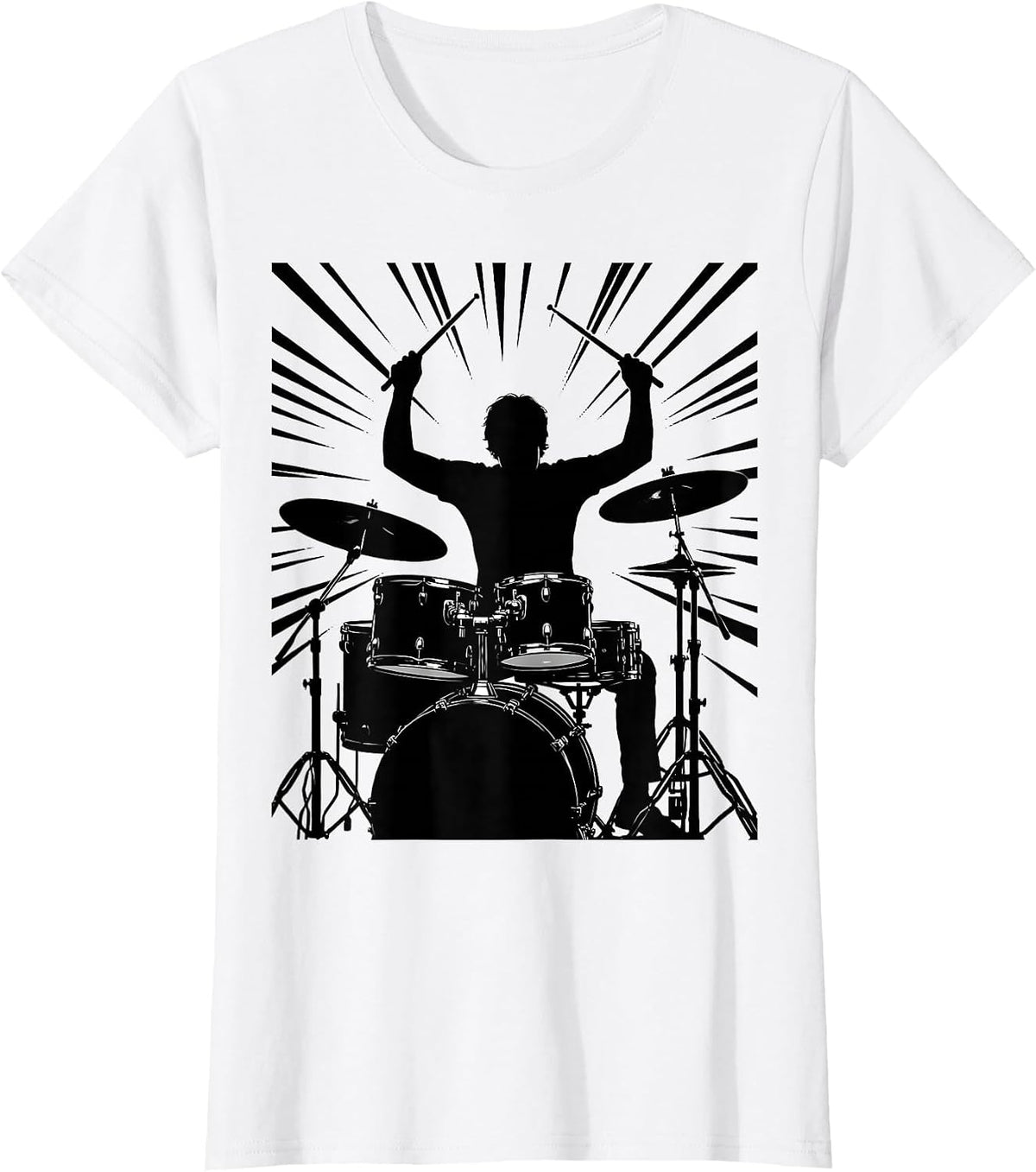 Drummer With Flying Drumsticks Concert Graphic T-Shirt - White