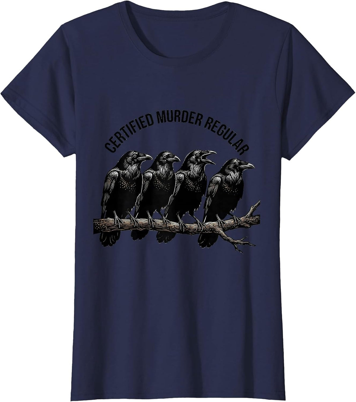Women's Certified Murder Regular Dark Humor Crow Gothic Novelty T-Shirt - Navy Blue