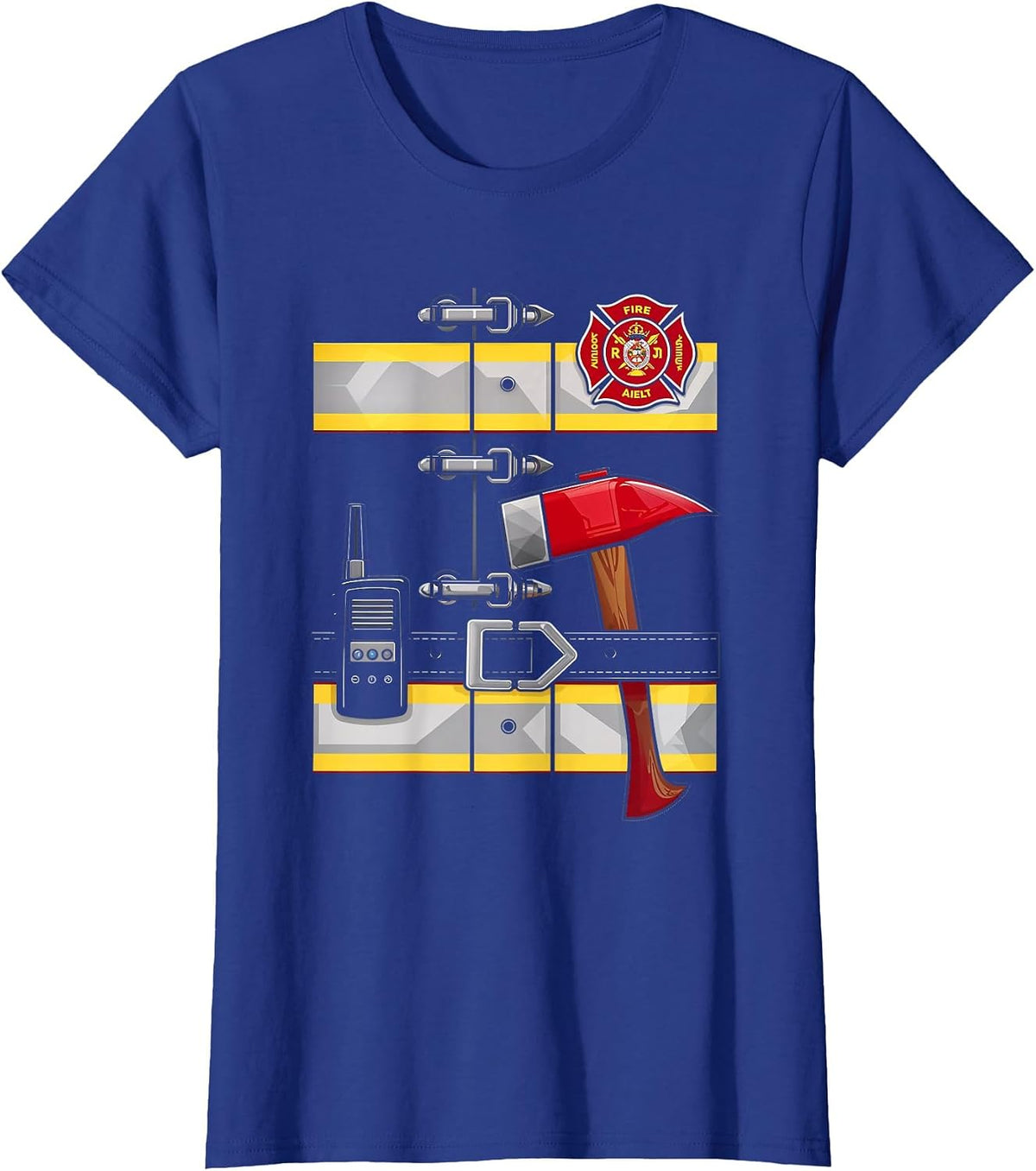 Firefighter Costume Fireman Axe Radio Halloween T-Shirt - Royal Blue