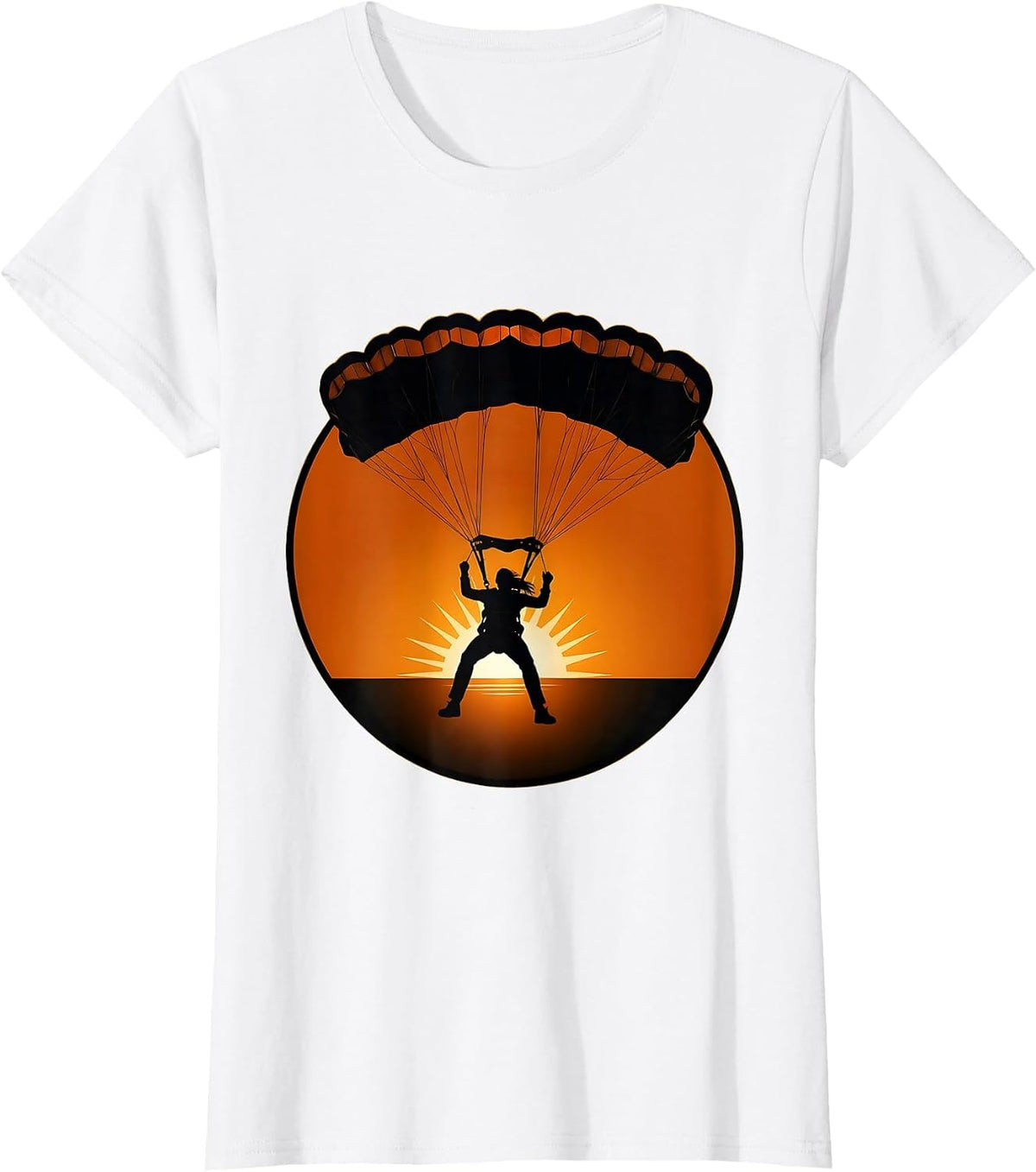 Parachute Landing at Sunset Skydiving Illustration T-Shirt - White