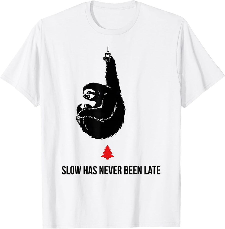 Men's Slow Has Never Been Late Funny Sloth Lover Christmas Ugly T-Shirt - White