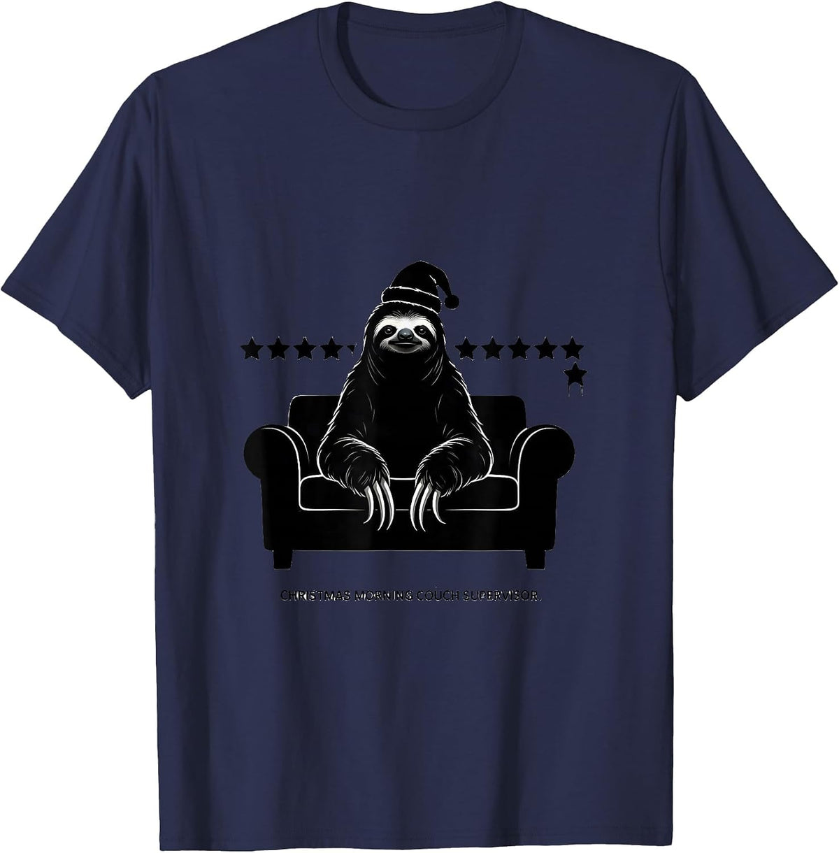 Men's Christmas Morning Couch Supervisor Funny Sloth Lover Gift T-Shirt - Navy Blue