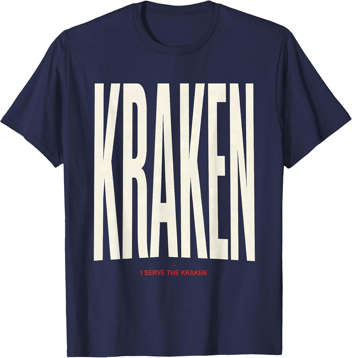 I Serve The Kraken Minimalist Octopus Lover Graphic T-Shirt - Navy Blue
