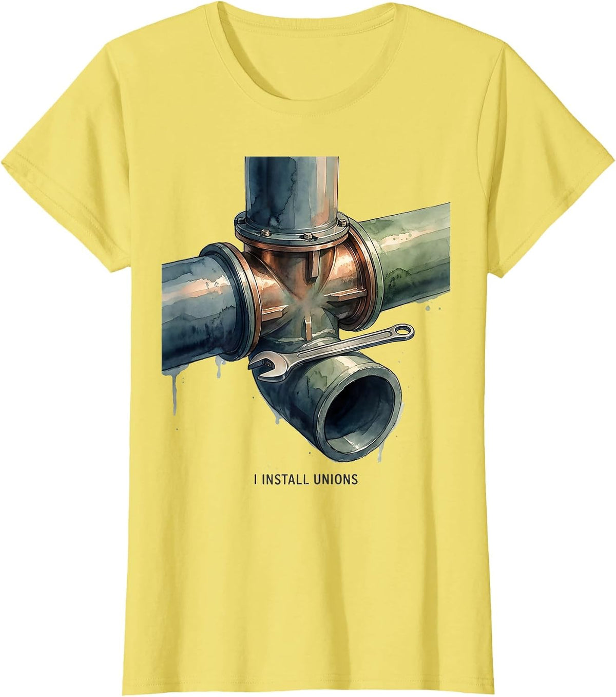 I Install Unions Funny Plumber Pipefitter Gift T-Shirt - Lemon Yellow