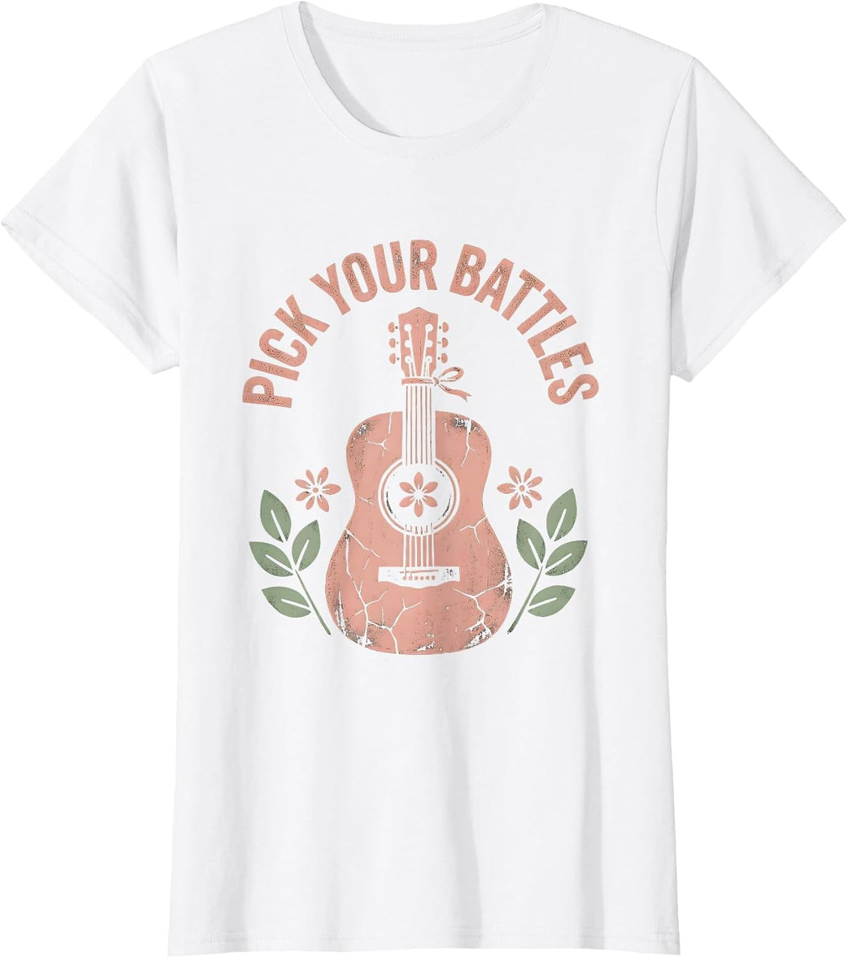 Pick Your Battles Guitar Music Graphic Design T-Shirt - White