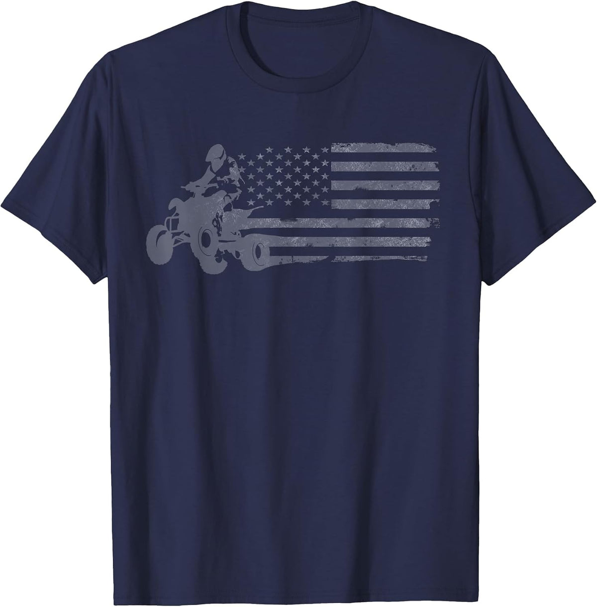 ATV Quad Four Wheeler Bike Rider American Flag Distressed T-Shirt - Navy Blue