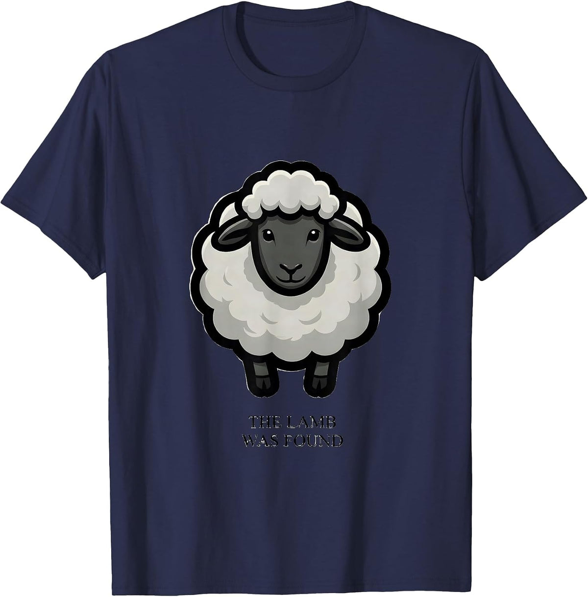 The Lamb Was Found Cartoon Christian Faith Sheep Psalm 23 T-Shirt - Navy Blue