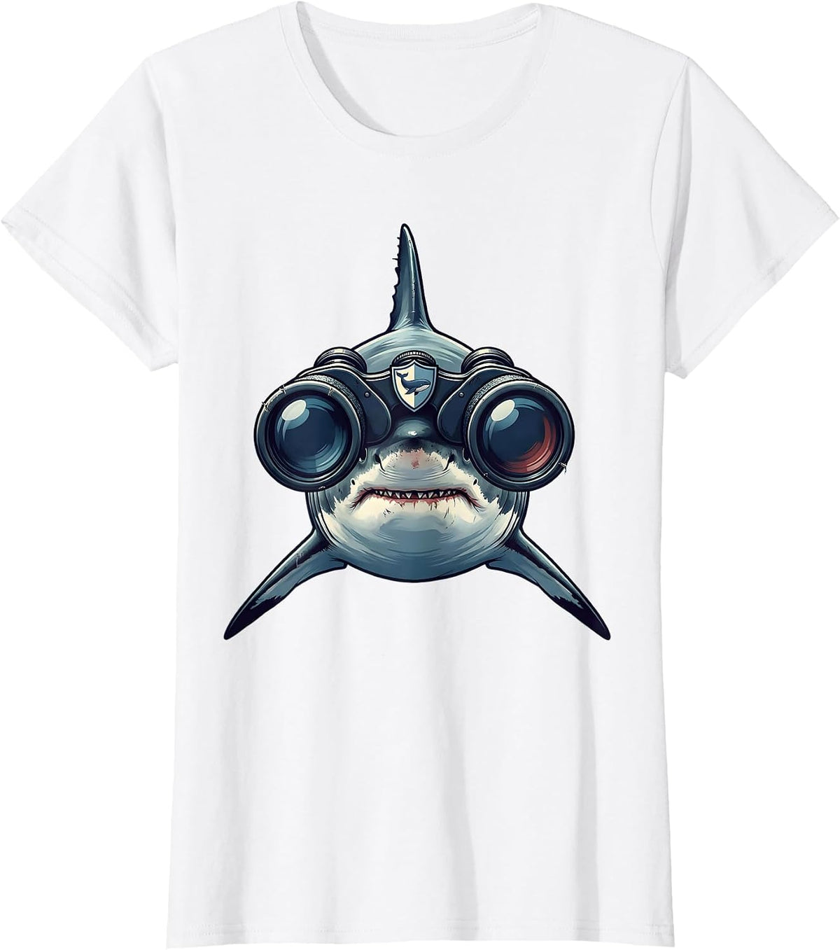 Women's Shark With Binoculars Whale Lover Humor Novelty T-Shirt - White