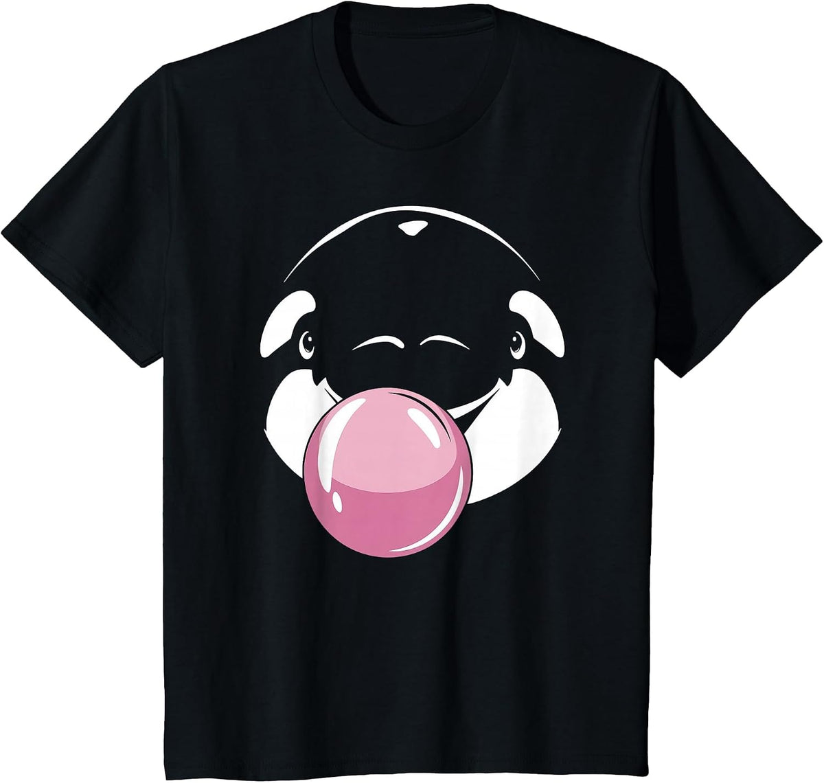 Cute Orca on Pink Bubble Gum Orca T-Shirt - Black