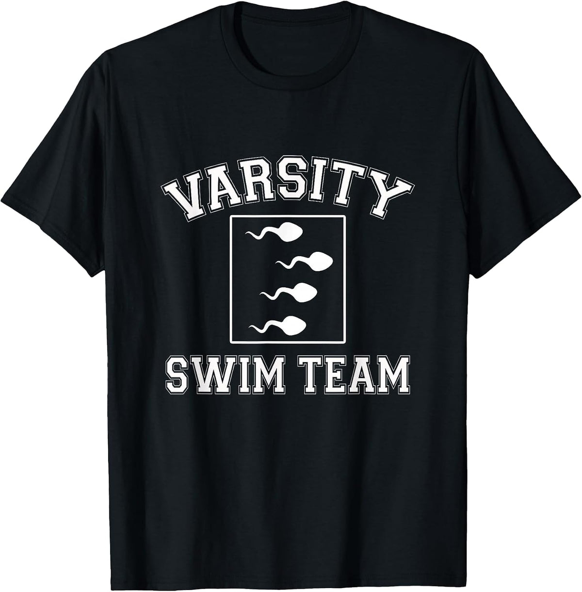 Varsity Swim Team - Funny Sperm Adult Joke Swimmer Humor T-Shirt - Black
