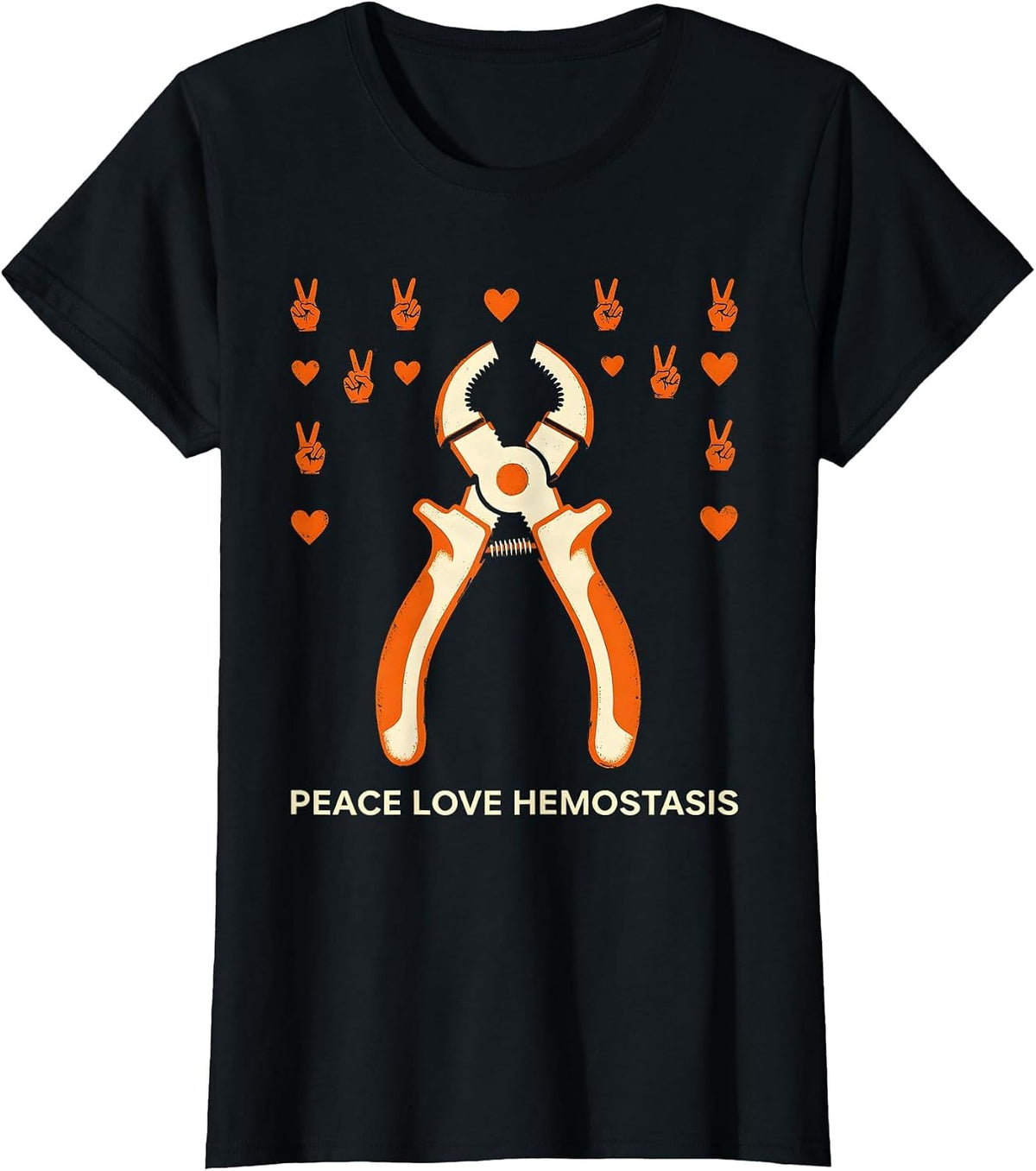 Women's Peace Love Hemostasis Stencil Graphic Surgical Tech Gift T-Shirt - Black