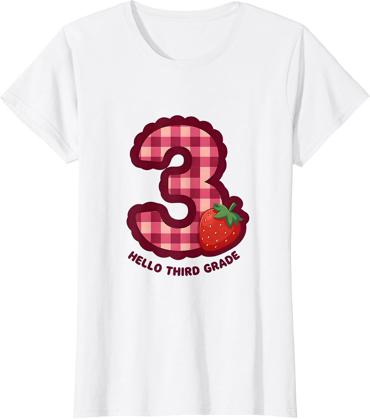 Women's Hello Third Grade Cute Gingham Picnic Teacher Student Back T-Shirt - White