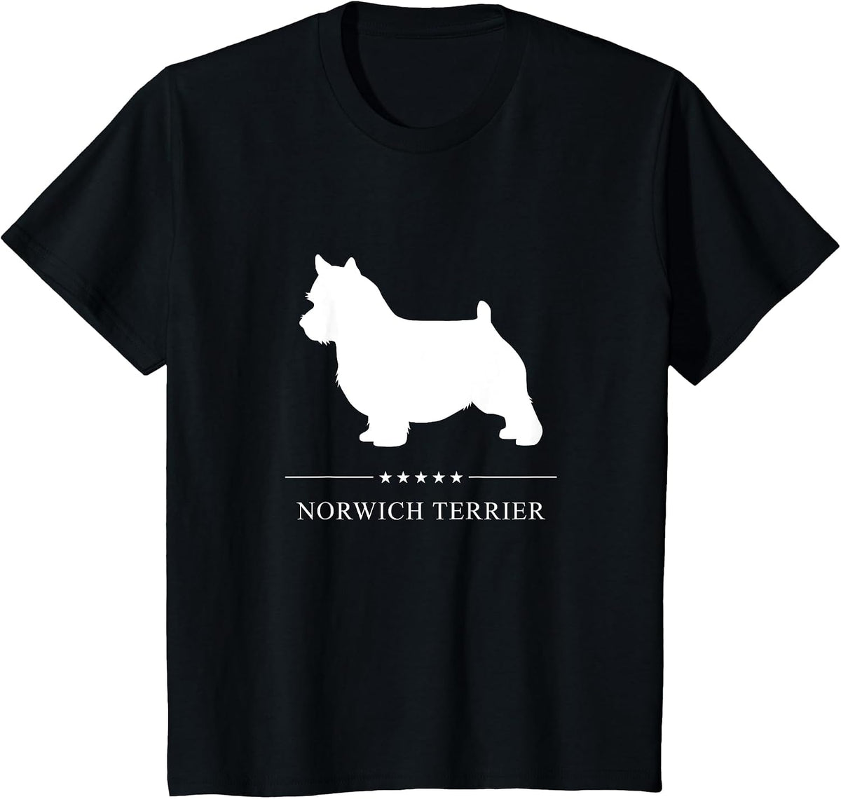 Norwich Terrier Dog White Silhouette T-Shirt - Black