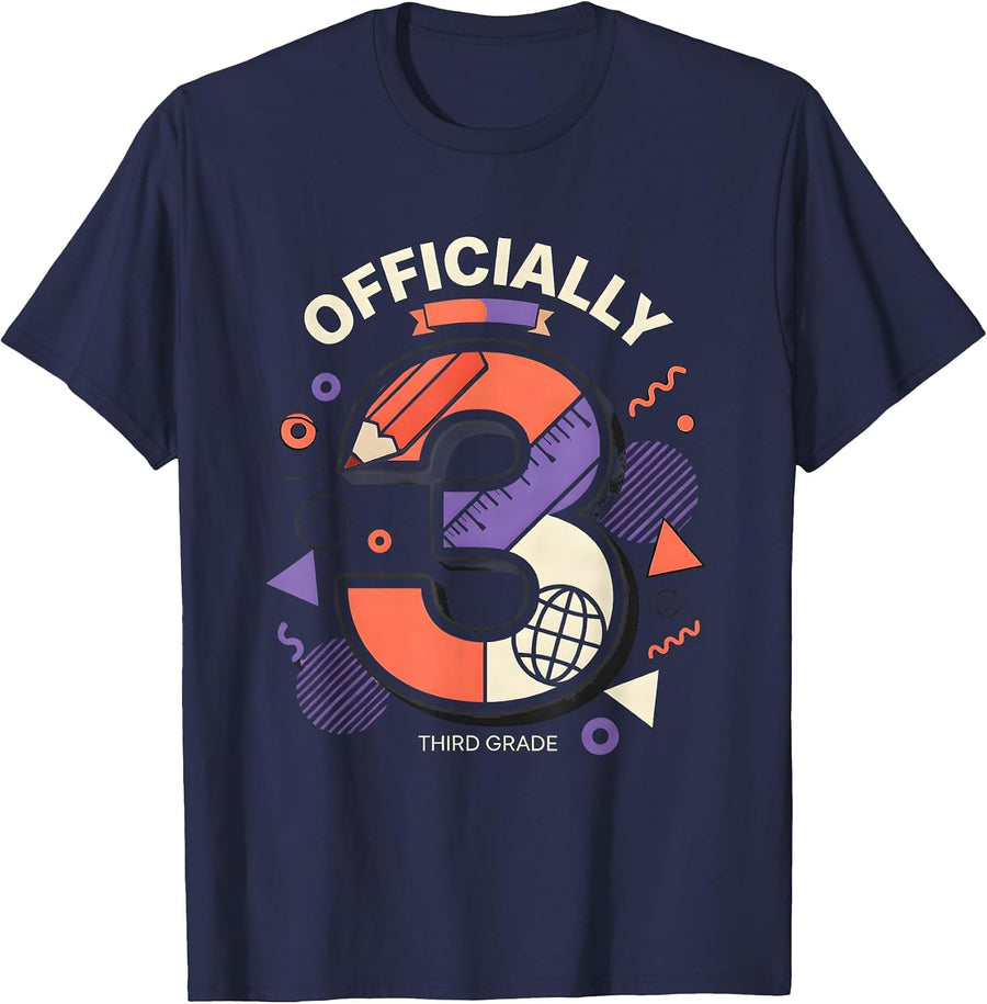 Officially Third Grade Memphis Postmodern Teacher Back To T-Shirt - Navy Blue