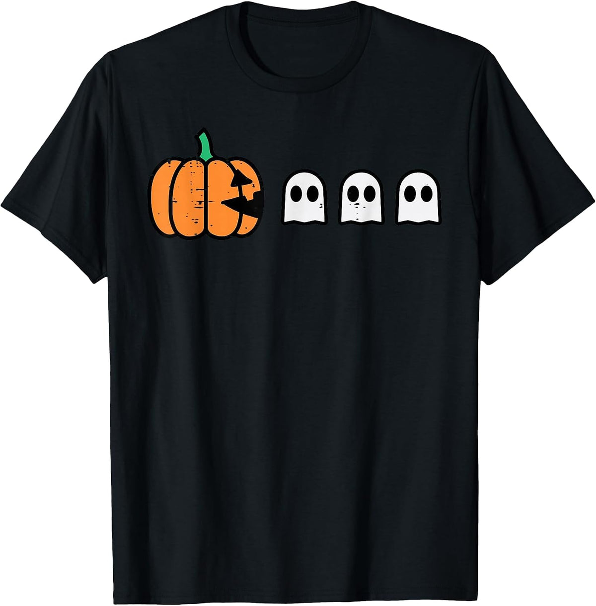 Halloween Gamer Pumpkin Eating Ghost Costume Men Boys Kids T-Shirt - Black
