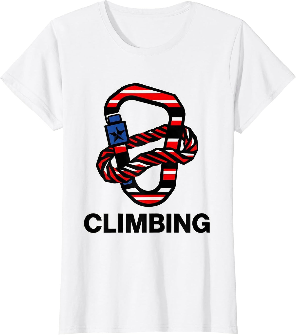 Women's CLIMBING Geometric Carabiner Patriotic Sports Fan American T-Shirt - White