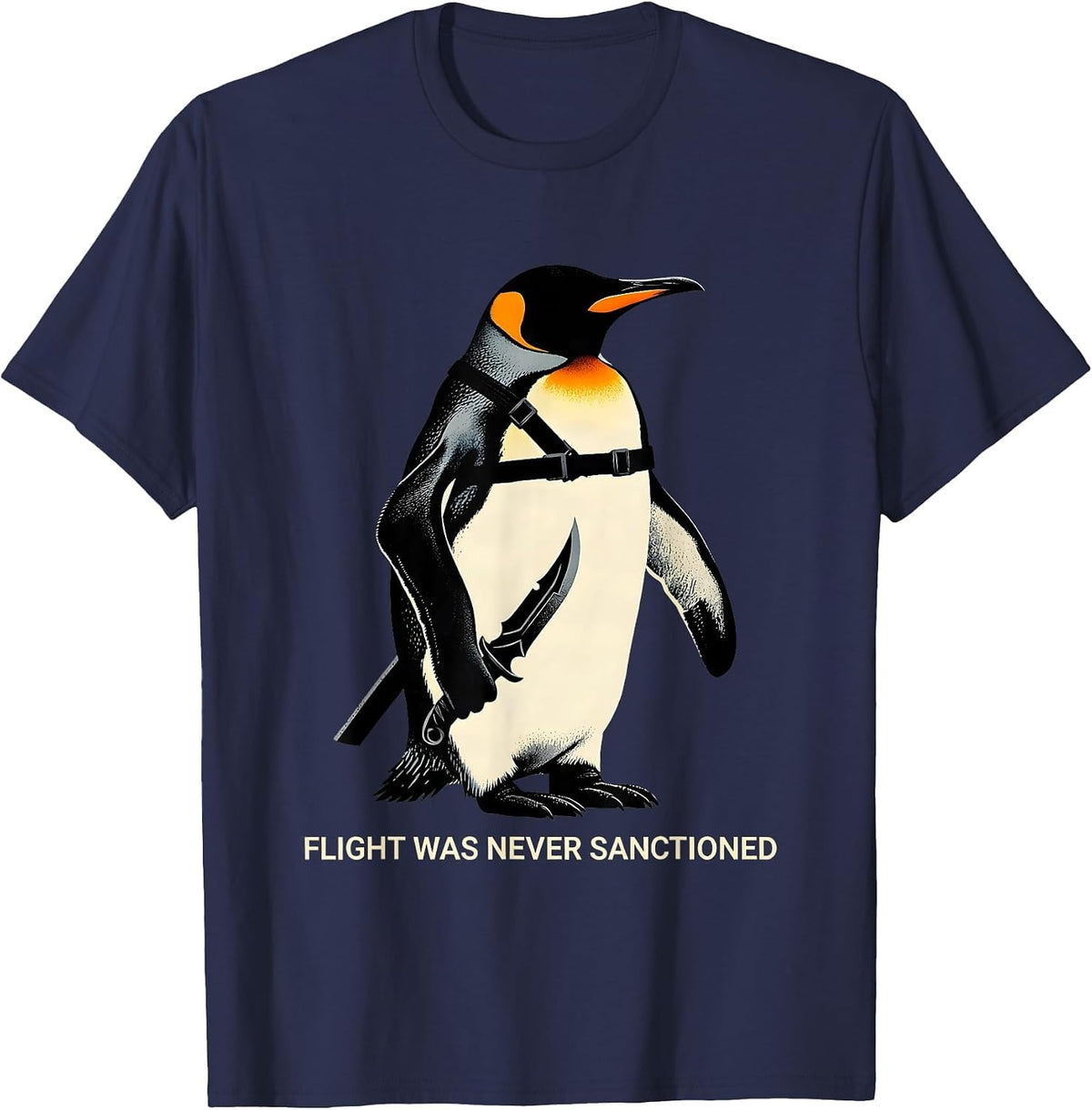 Men's Flight Was Never Sanctioned Funny Tactical Penguin Martial T-Shirt - Navy Blue