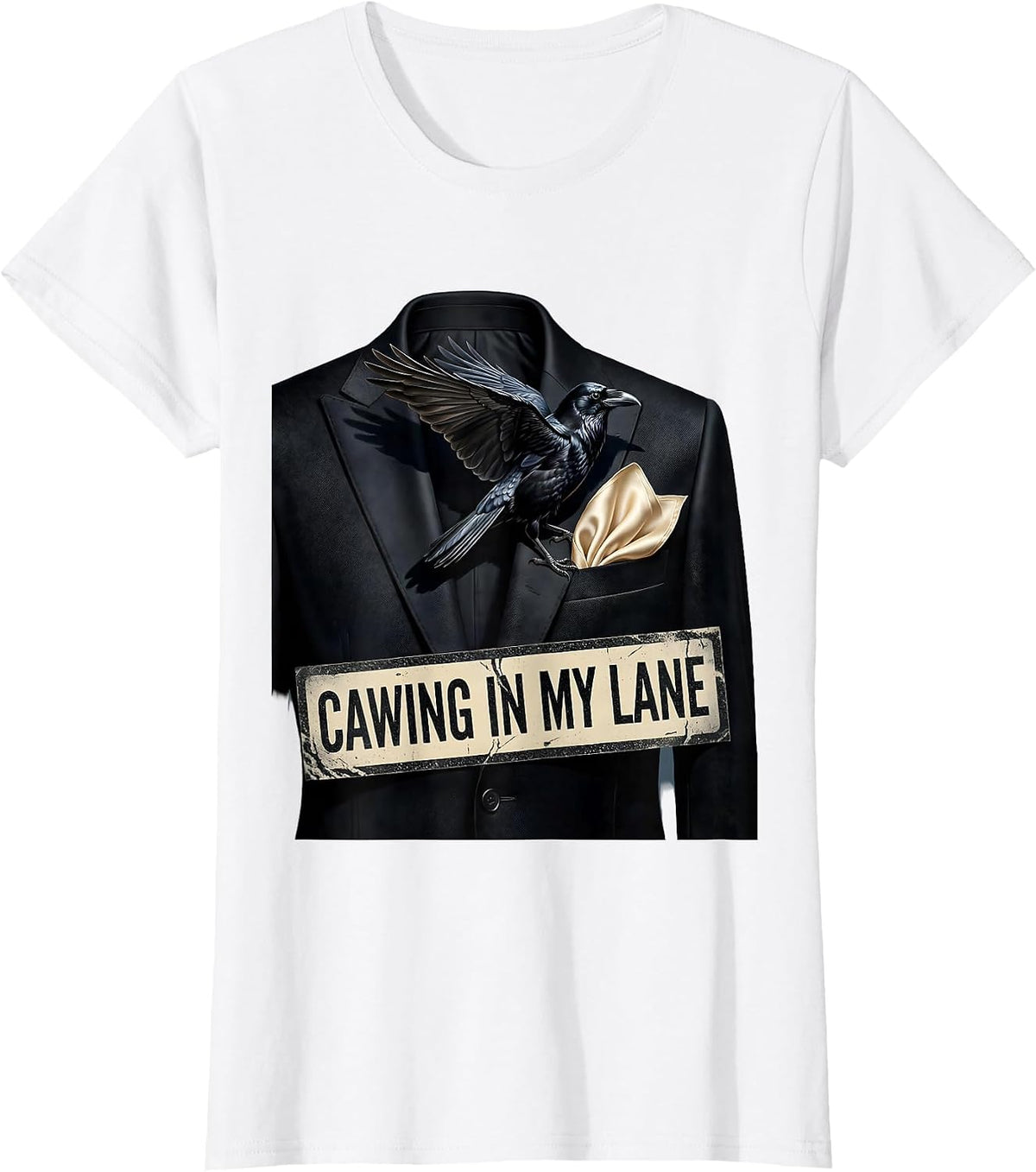 Women's Cawing In My Lane Crow Bird Design T-Shirt - White