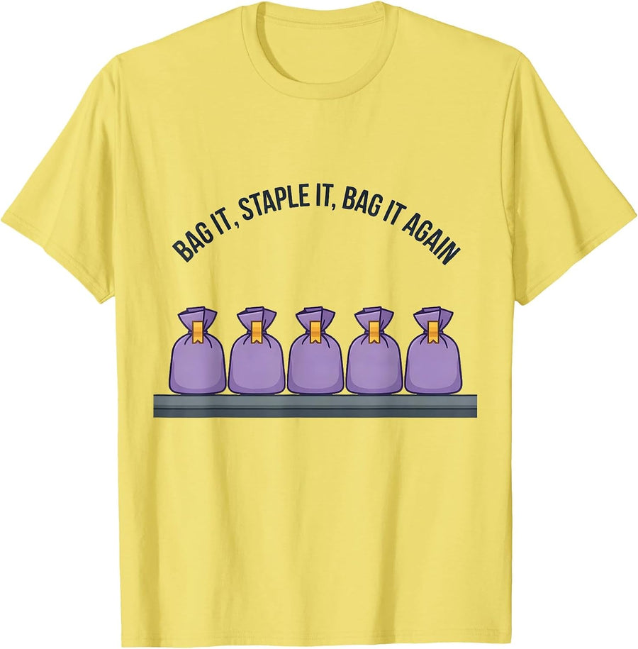 Men's Bag It, Staple It, Bag It Again Funny Pharmacy Tech T-Shirt - Lemon Yellow