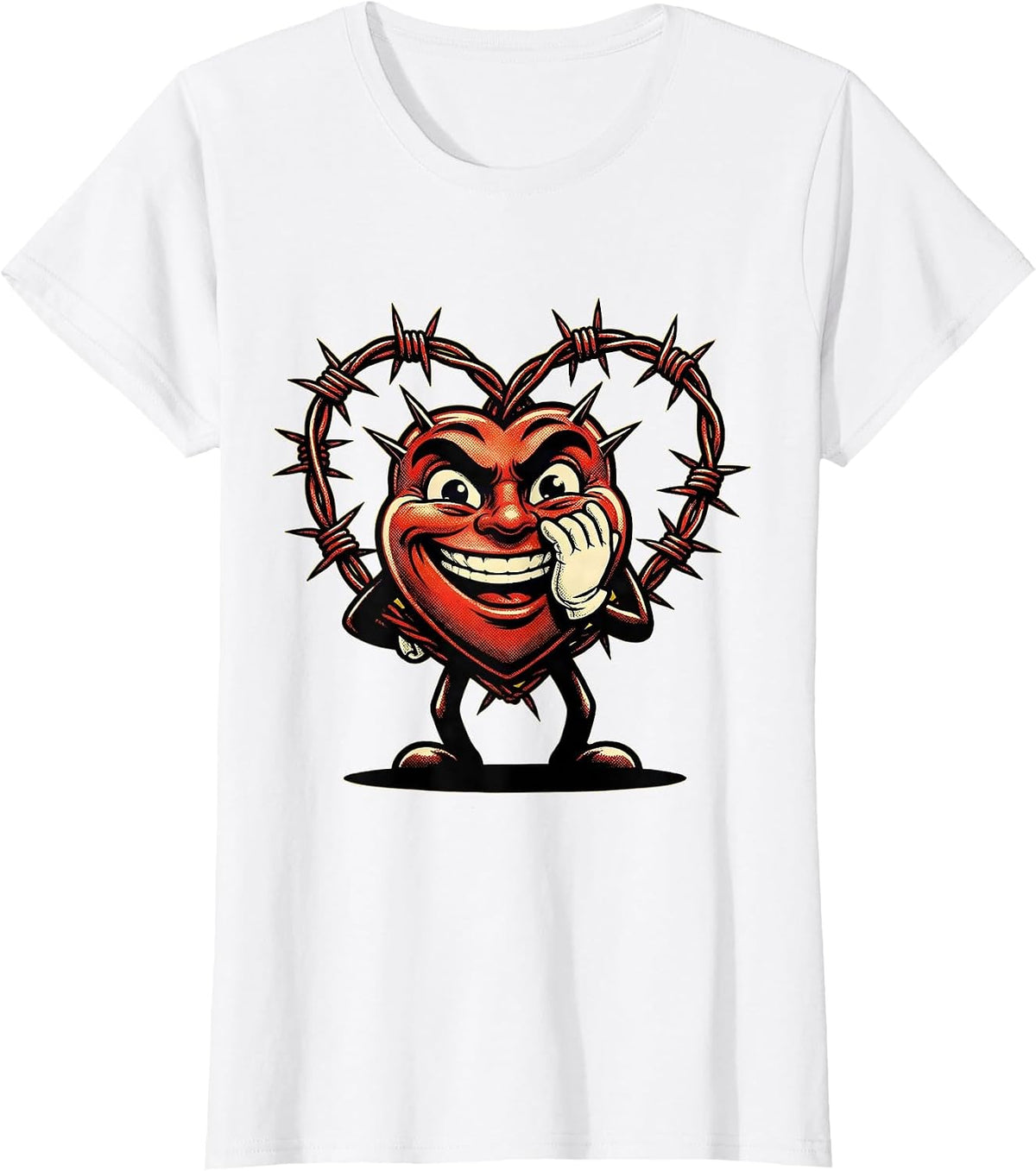 Barbed Wire Heart Graphic Design T-Shirt - White