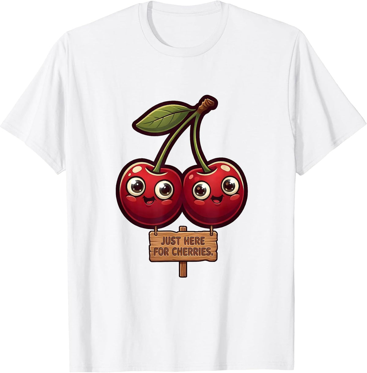 Men's Just Here For Cherries Fruit Lover Design T-Shirt - White