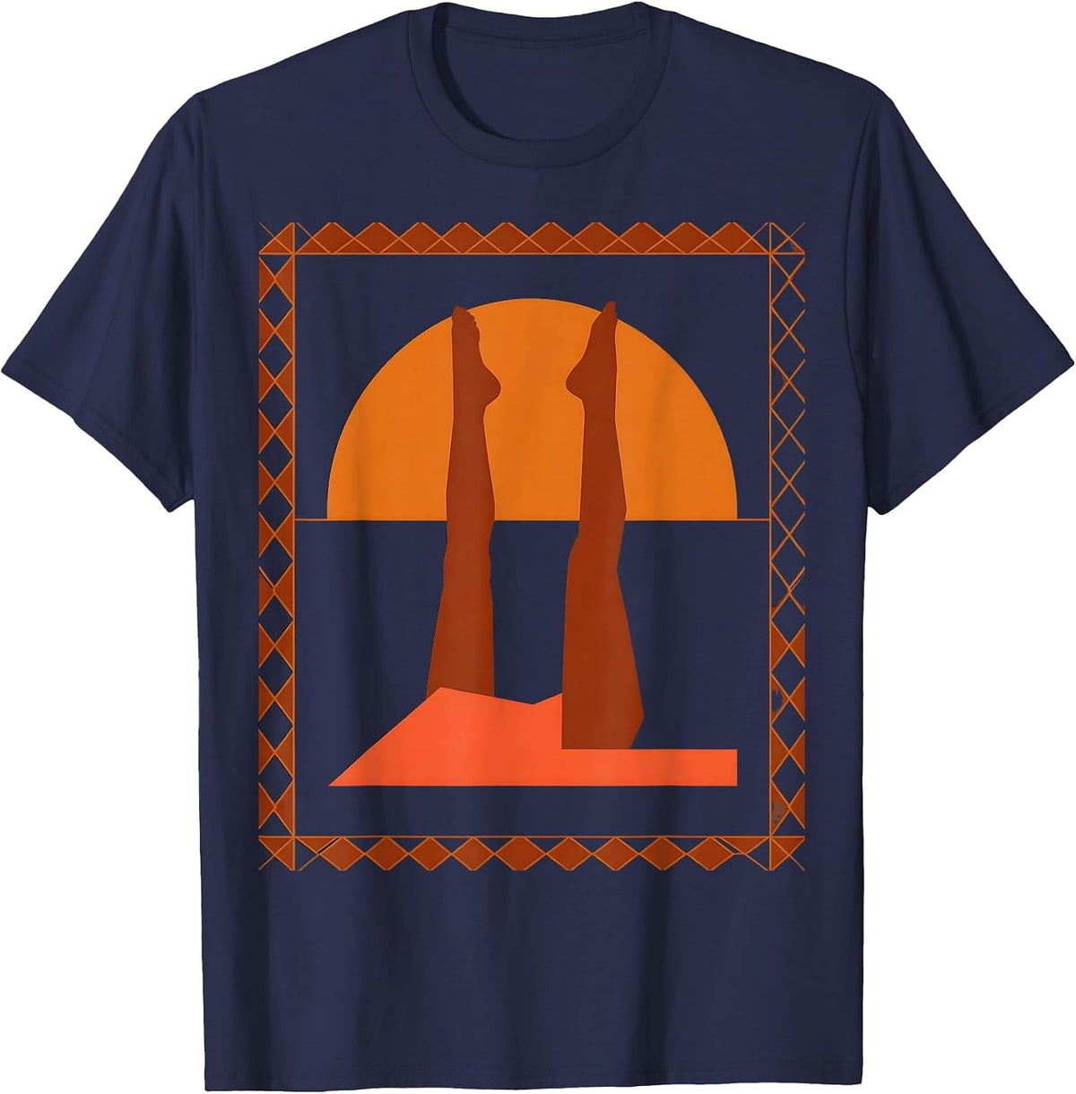 Pilates Shoulder Bridge Sunset Graphic T-Shirt - Navy Blue