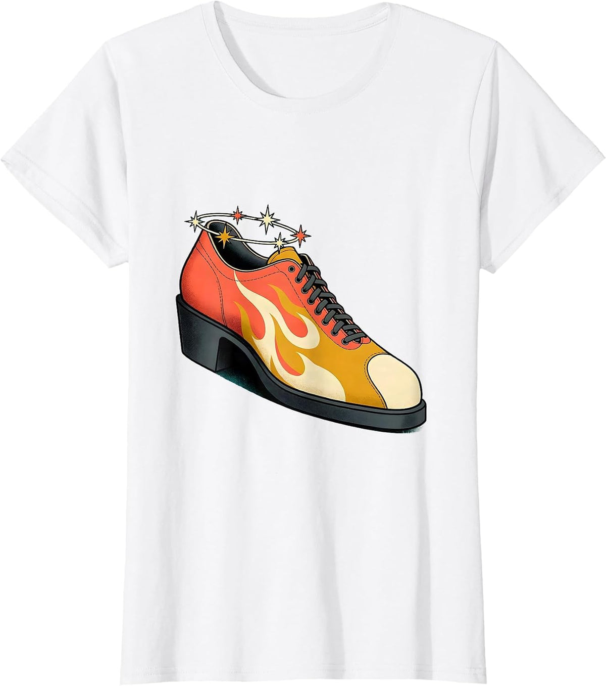 Women's Vintage Flame Bowling Shoe Graphic Tee T-Shirt - White