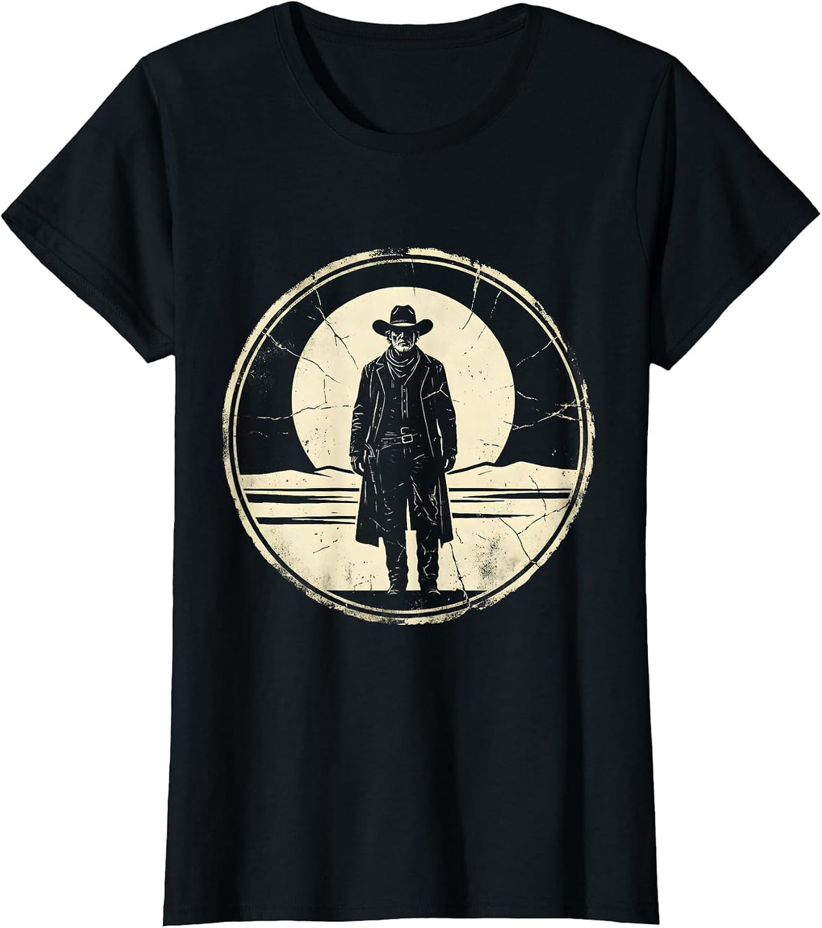 Lone Cowboy Silhouette Desert Sunset Graphic T-Shirt - Black