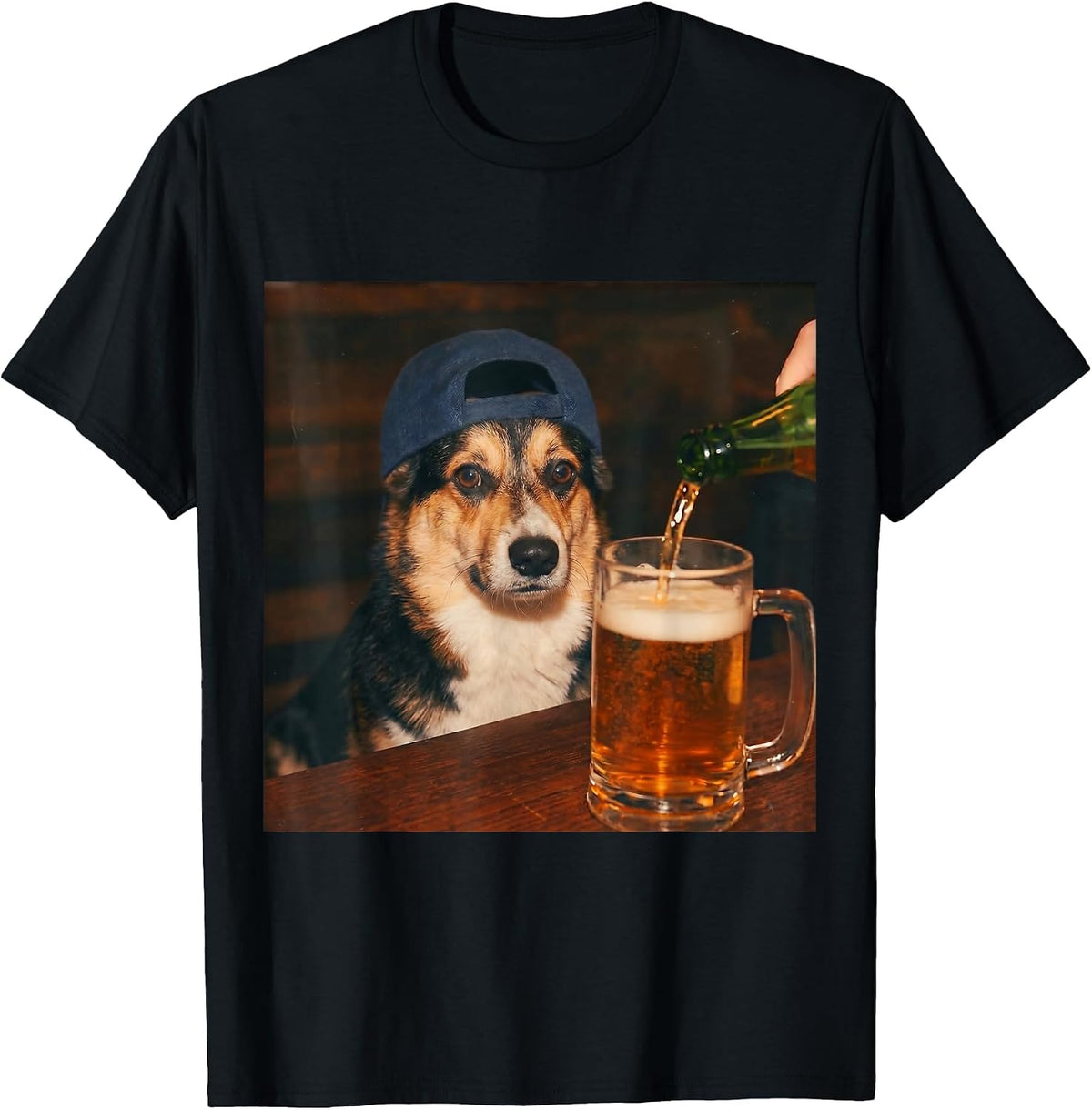 Corgi Drinking Beer Shirt Funny Fathers Day Dog Meme T-Shirt - Black