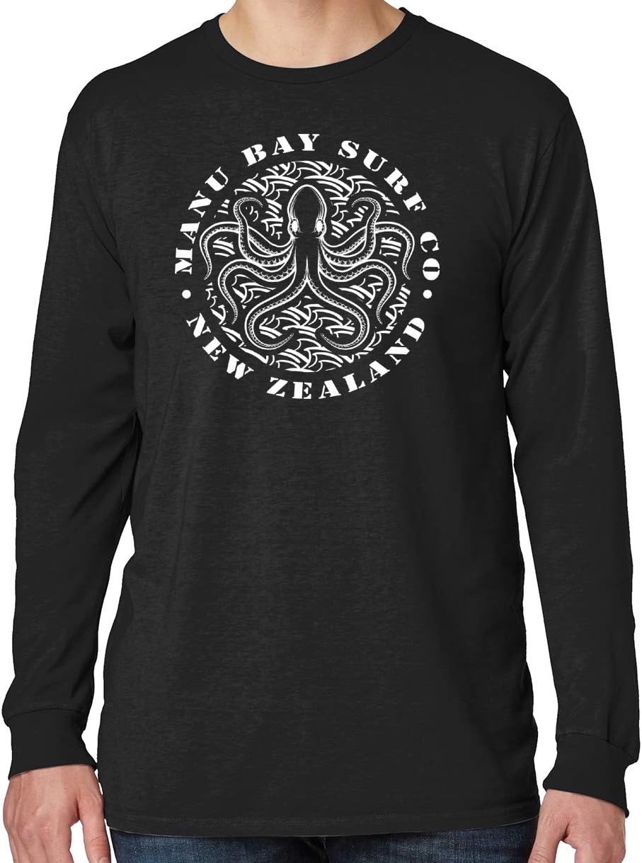 Mens Manu Bay Surf Company OCTOPUS Cotton Long Sleeve Pastel Tee Shirt - Black