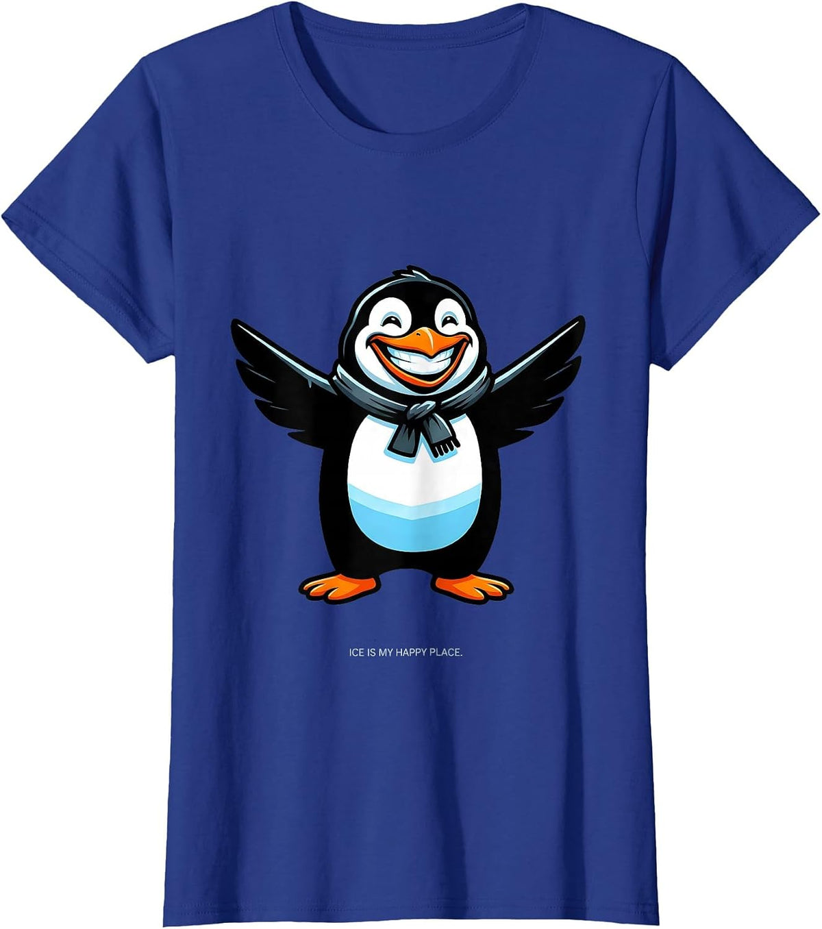 Women's Ice Is My Happy Place Penguin Design T-Shirt - Royal Blue